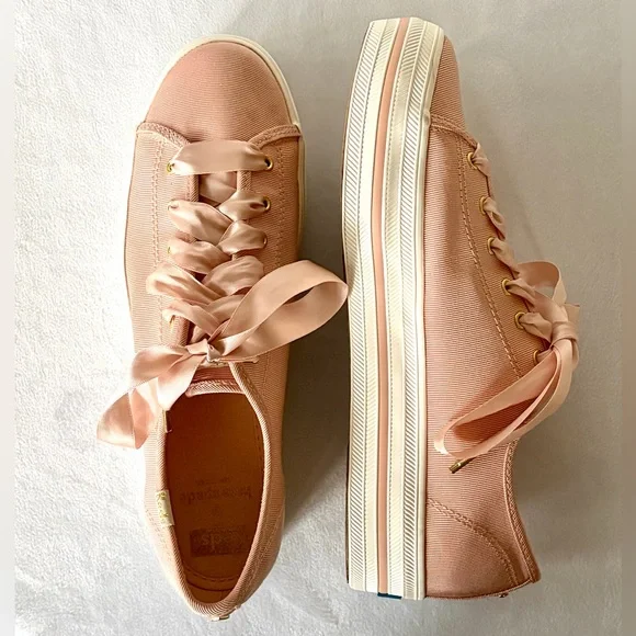Kate Spade x Keds Triple Kick Pink Grosgrain Sneakers, ribbon laces, like new, 8 - Picture 4 of 16